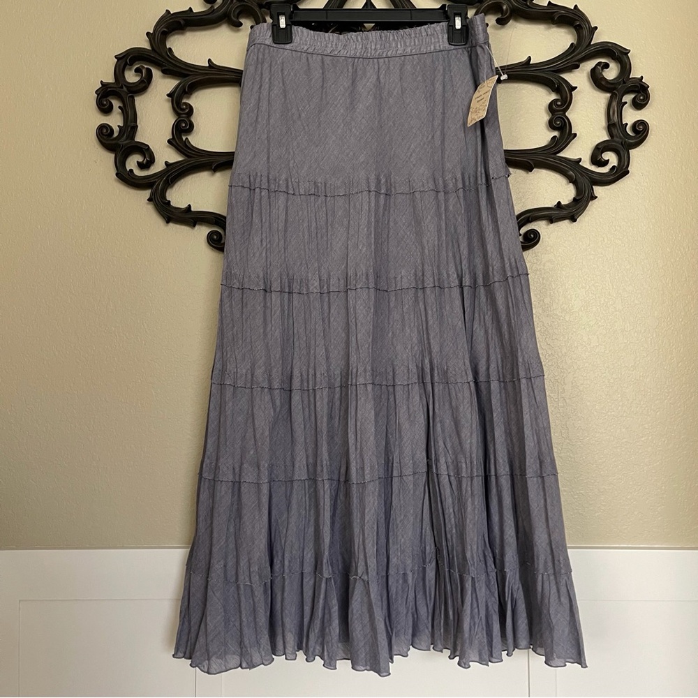 Studio West Skirt Chambray Tiered Maxi Size Large - Picture 3 of 13